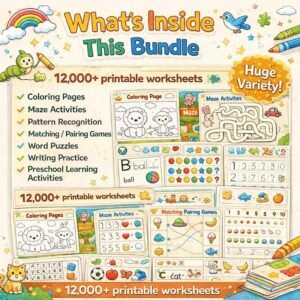 12K+ Kids Printable Worksheets & Preschool Activity Pages | Bundle with PLR & Master Resell Rights