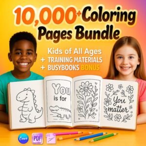 10,000+ Kids Coloring Pages Mega Bundle | Printable Activity Sheets with PLR & MRR Resell Rights + Exclusive Bonus