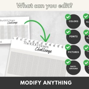 1000 Boxes Challenge Tracker & Goal Progress Printable | Template with PLR & Master Resell Rights