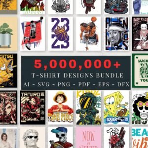 5M+ T-Shirt Designs Bundle | Streetwear, Anime & Hip Hop Graphics with PLR & MRR