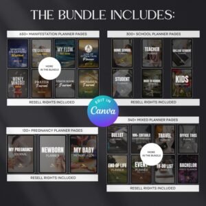 7,500+ Digital Planner Pages Mega Bundle | Editable Canva Templates with PLR & MRR Resell Rights