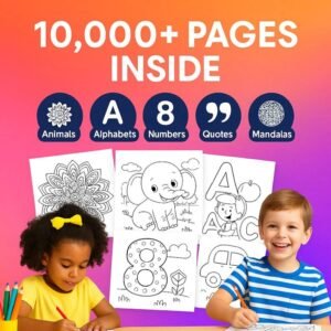 10,000+ Kids Coloring Pages Mega Bundle | Printable Activity Sheets with PLR & MRR Resell Rights + Exclusive Bonus