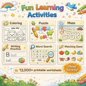 12K+ Kids Printable Worksheets & Preschool Activity Pages | Bundle with PLR & Master Resell Rights