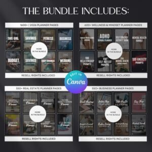 7,500+ Digital Planner Pages Mega Bundle | Editable Canva Templates with PLR & MRR Resell Rights