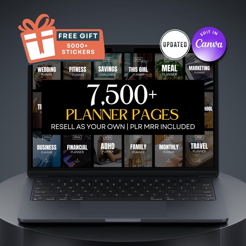 7,500+ Digital Planner Pages Mega Bundle | Editable Canva Templates with PLR & MRR Resell Rights