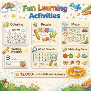 12K+ Kids Printable Worksheets & Preschool Activity Pages | Bundle with PLR & Master Resell Rights