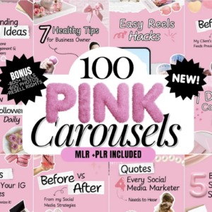 100 Aesthetic Pink Instagram Carousel Templates | Editable Canva Templates with PLR & MRR